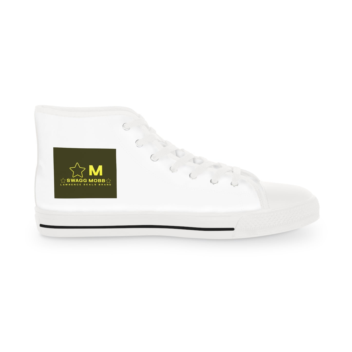 White High-Top Sneakers with Olive Accent — Men's Casual Canvas Shoes