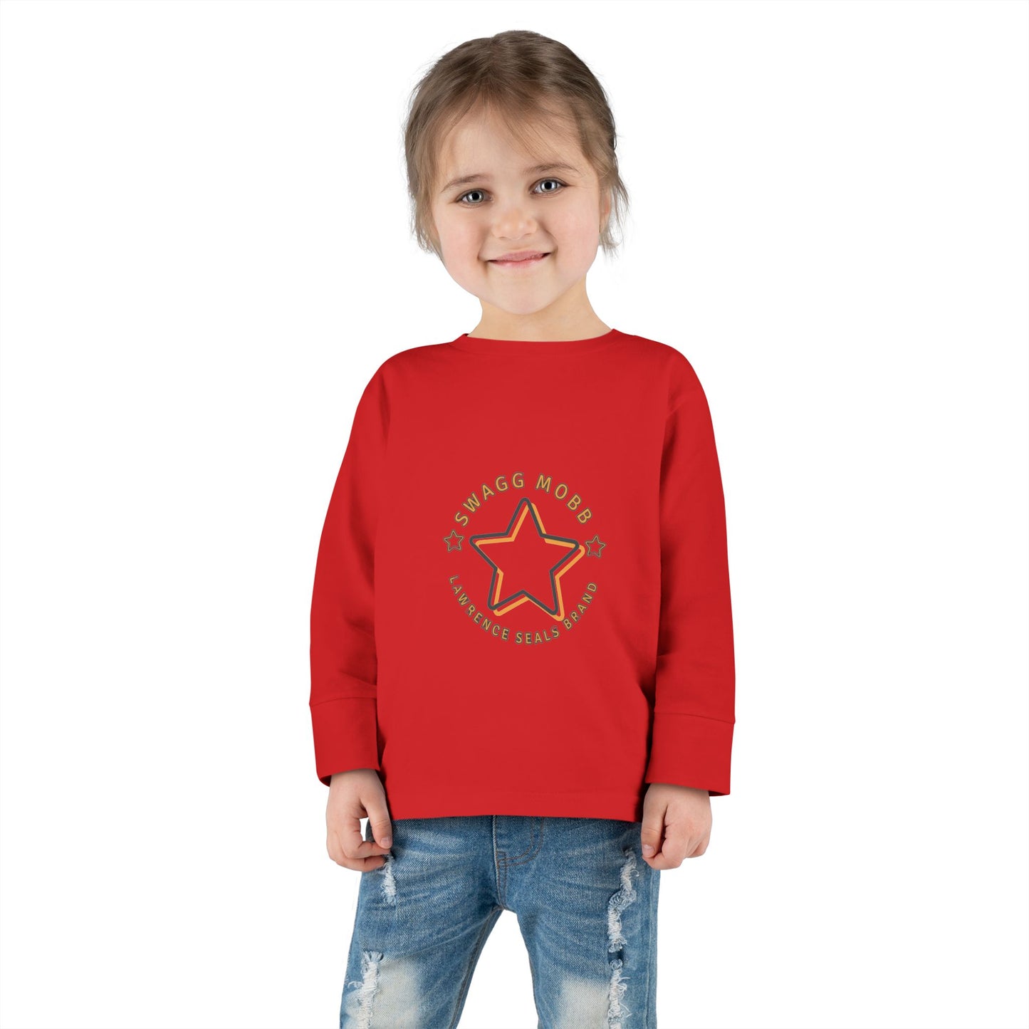 Star-Embellished Toddler Long Sleeve Tee, Cute Kids Apparel, Baby Shower Gift, Comfortable Everyday Wear, Playtime Fashion