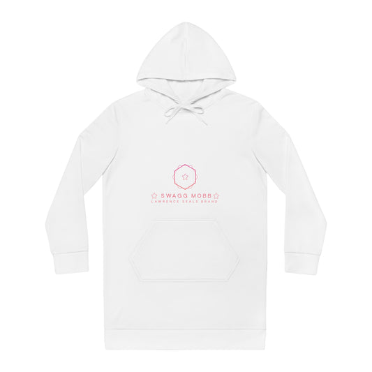 Hoodie Dress — Minimal Pink Floral Emblem Cozy Tunic