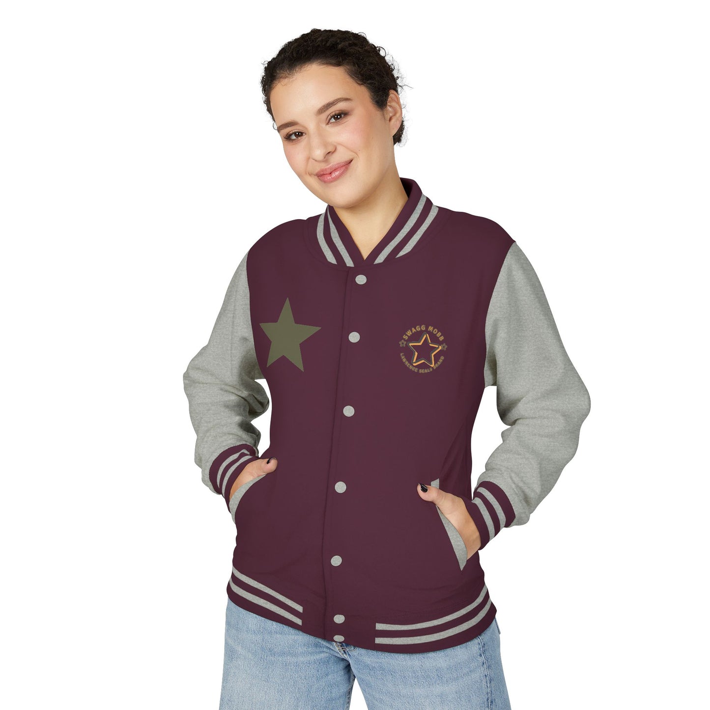 Unisex Heavyweight Letterman Jacket - Stylish Star & Badge Design, Sports Apparel, Cozy Layer, Perfect Gift for Graduations, Birthdays