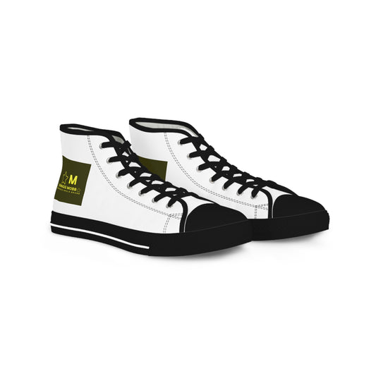 White High-Top Sneakers with Olive Accent — Men's Casual Canvas Shoes