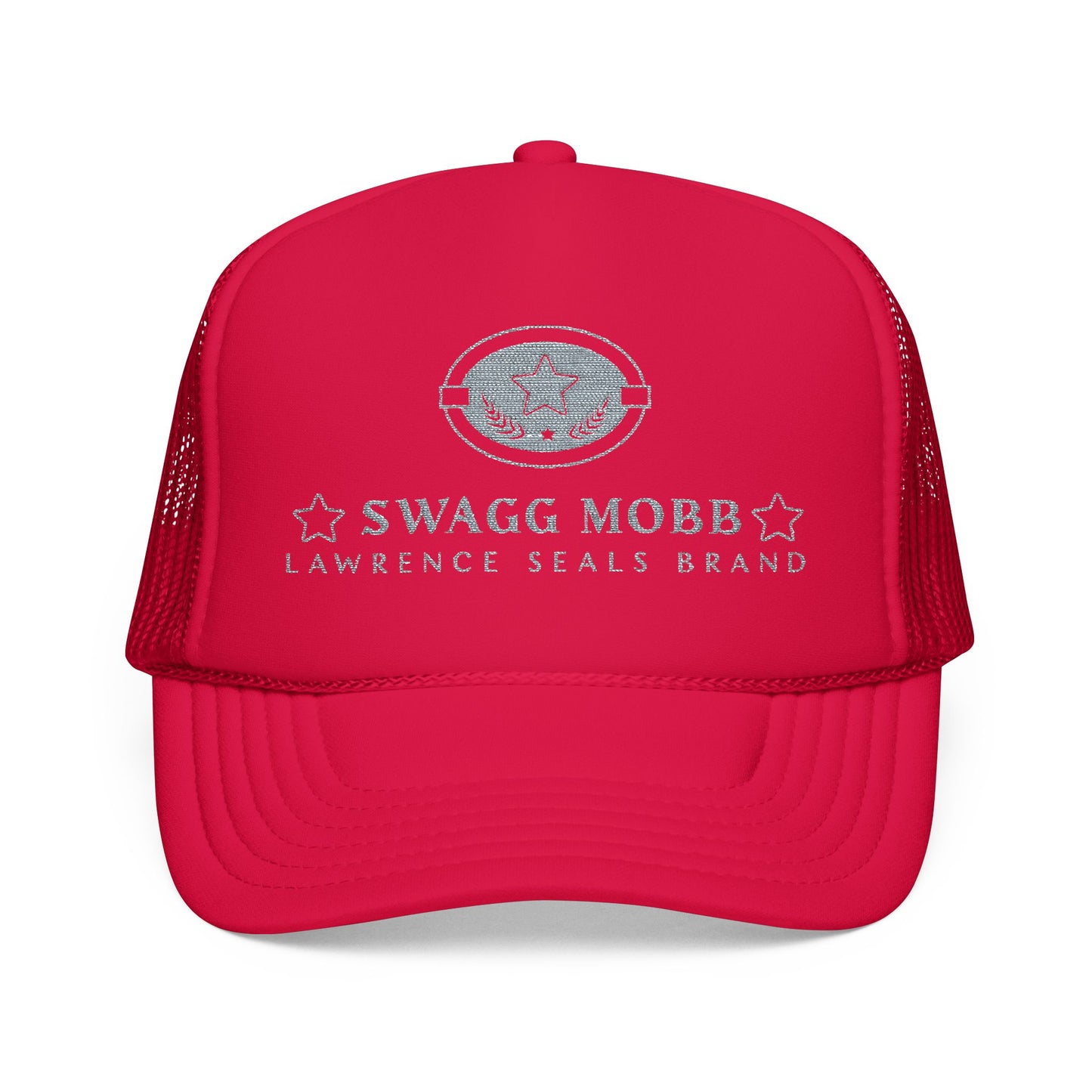 Swagg Mobb Embroidered Trucker Hat - Foam Mesh Cap with 'Lawrence Seals Brand' Patch