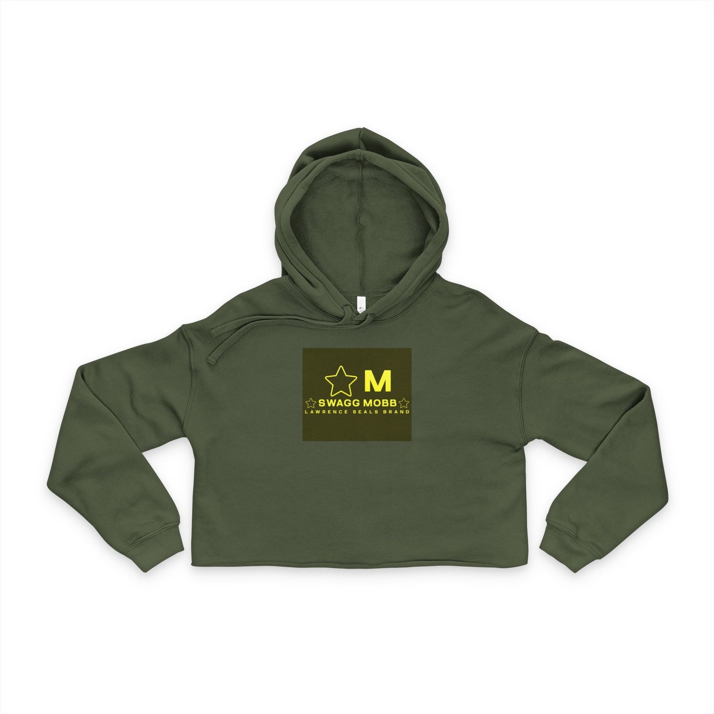 Cropped Hoodie — Olive 'SWAGG MOBB' Star Logo Women's Streetwear