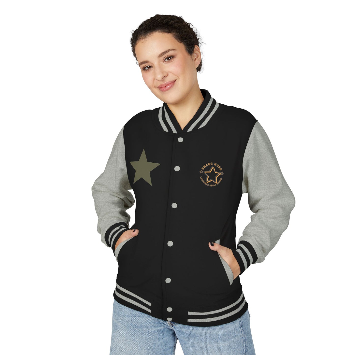 Unisex Heavyweight Letterman Jacket - Stylish Star & Badge Design, Sports Apparel, Cozy Layer, Perfect Gift for Graduations, Birthdays