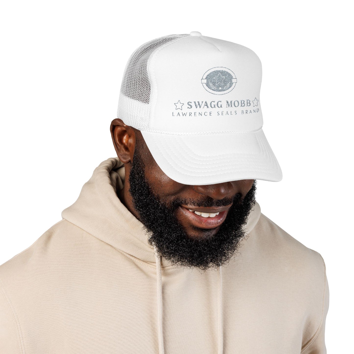 Swagg Mobb Embroidered Trucker Hat - Foam Mesh Cap with 'Lawrence Seals Brand' Patch