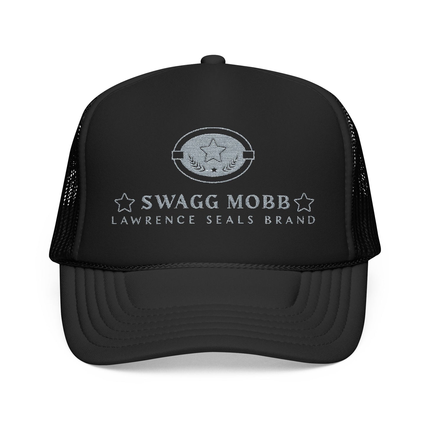 Swagg Mobb Embroidered Trucker Hat - Foam Mesh Cap with 'Lawrence Seals Brand' Patch