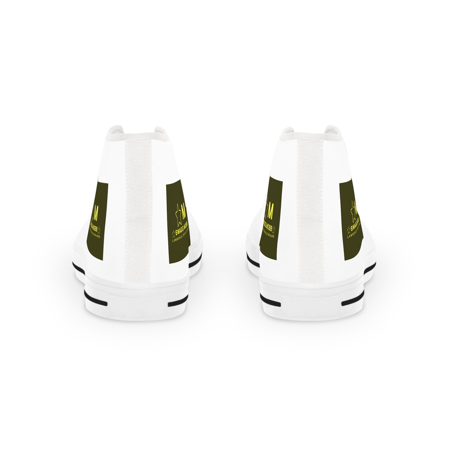 White High-Top Sneakers with Olive Accent — Men's Casual Canvas Shoes