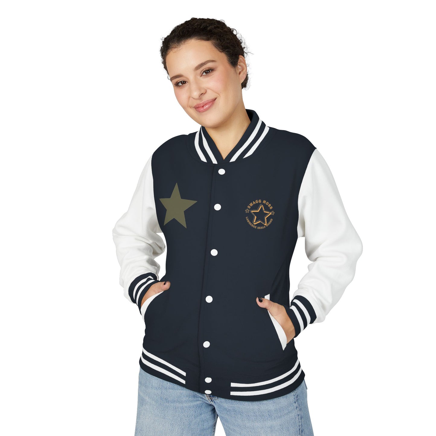 Unisex Heavyweight Letterman Jacket - Stylish Star & Badge Design, Sports Apparel, Cozy Layer, Perfect Gift for Graduations, Birthdays