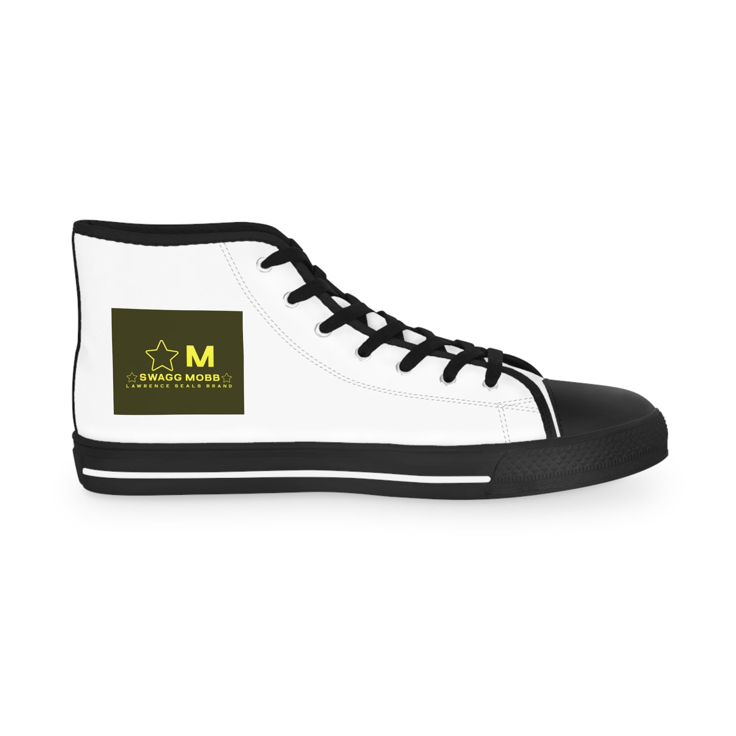 White High-Top Sneakers with Olive Accent — Men's Casual Canvas Shoes