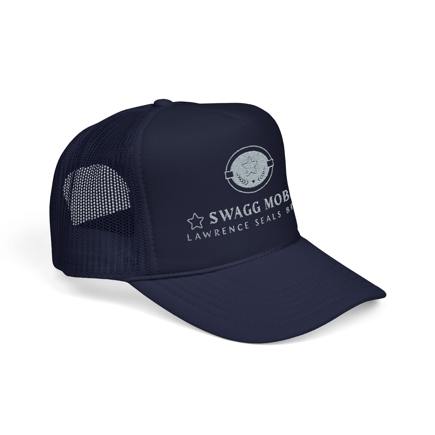 Swagg Mobb Embroidered Trucker Hat - Foam Mesh Cap with 'Lawrence Seals Brand' Patch