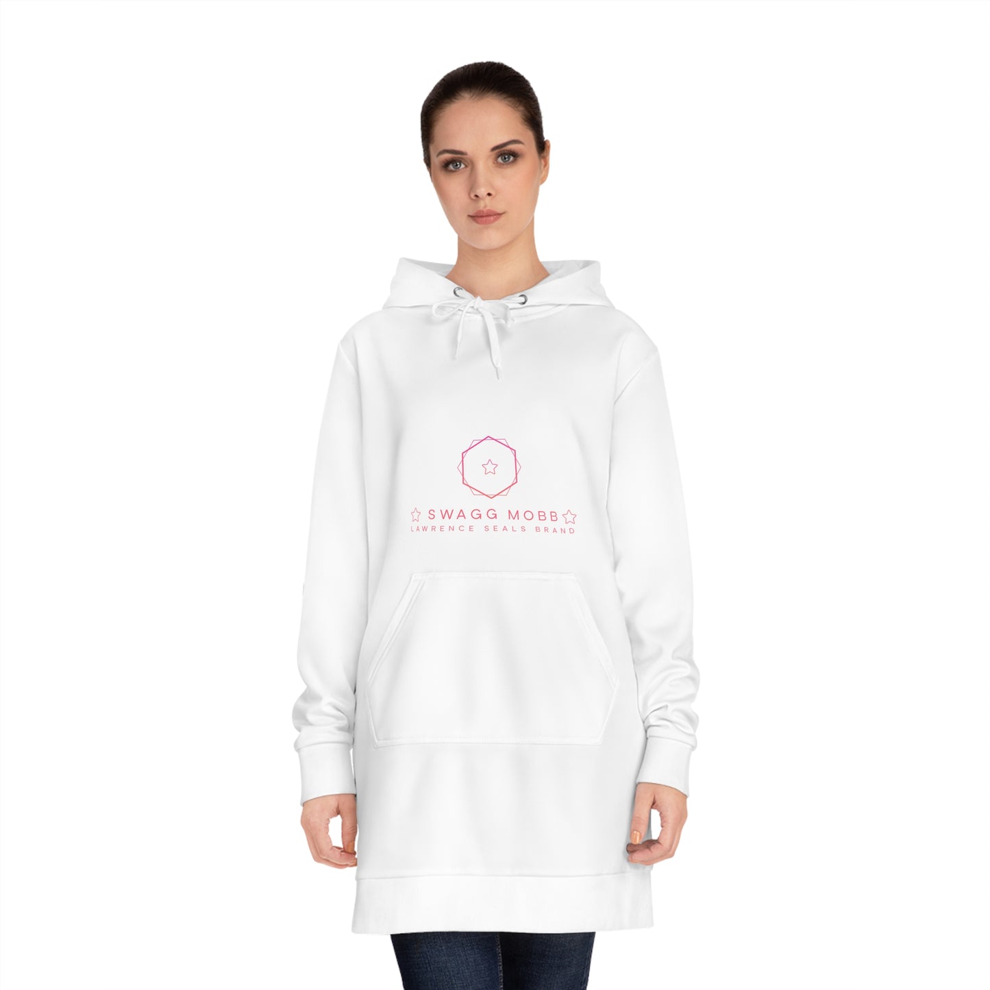 Hoodie Dress — Minimal Pink Floral Emblem Cozy Tunic