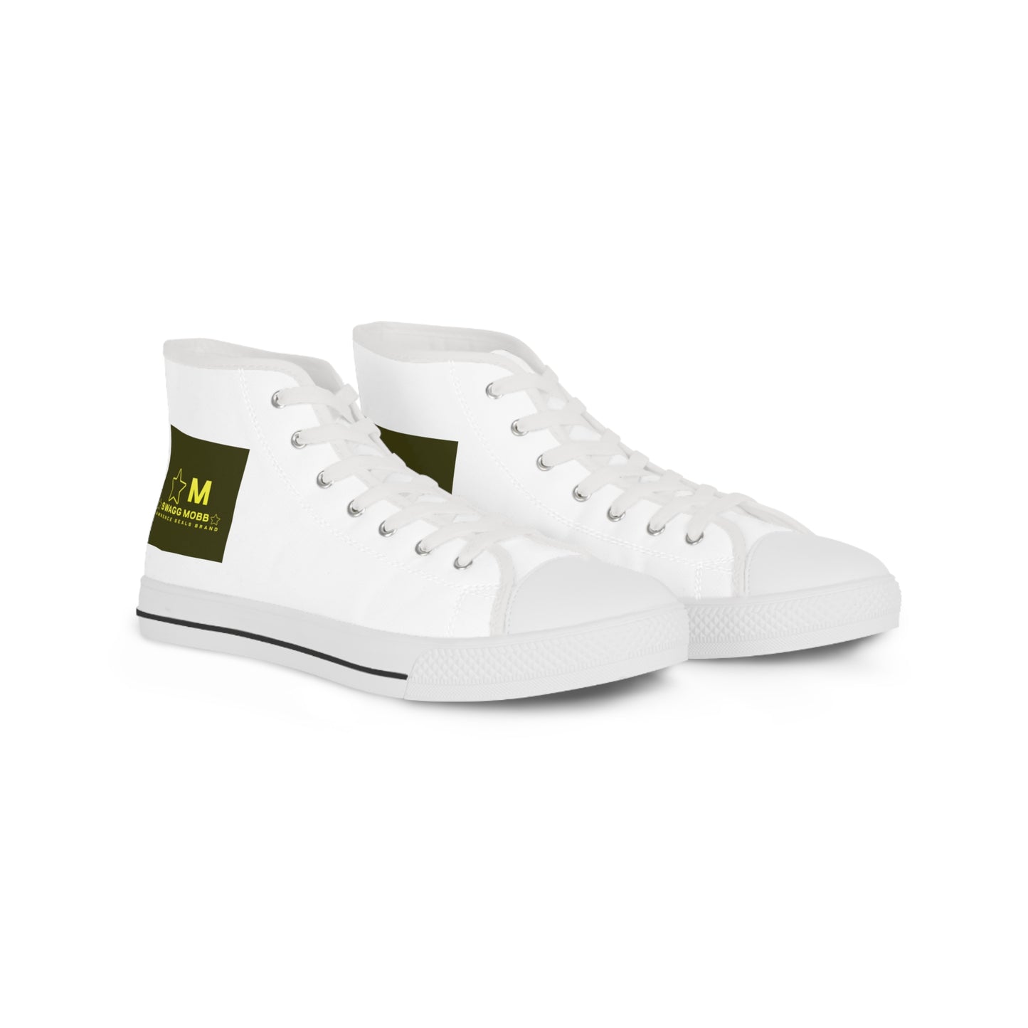 White High-Top Sneakers with Olive Accent — Men's Casual Canvas Shoes