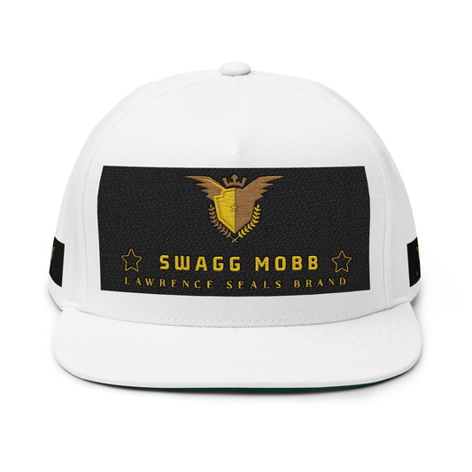 Swagg Mobb Embroidered Flat Bill Cap — Gold Eagle Logo Snapback