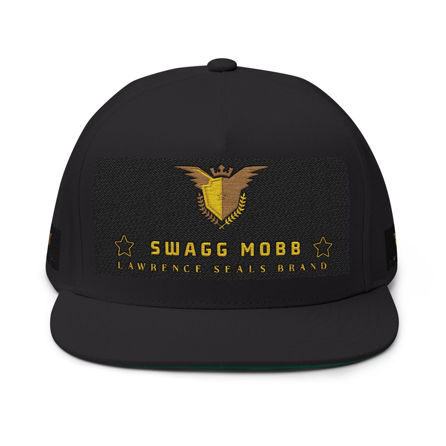 Swagg Mobb Embroidered Flat Bill Cap — Gold Eagle Logo Snapback