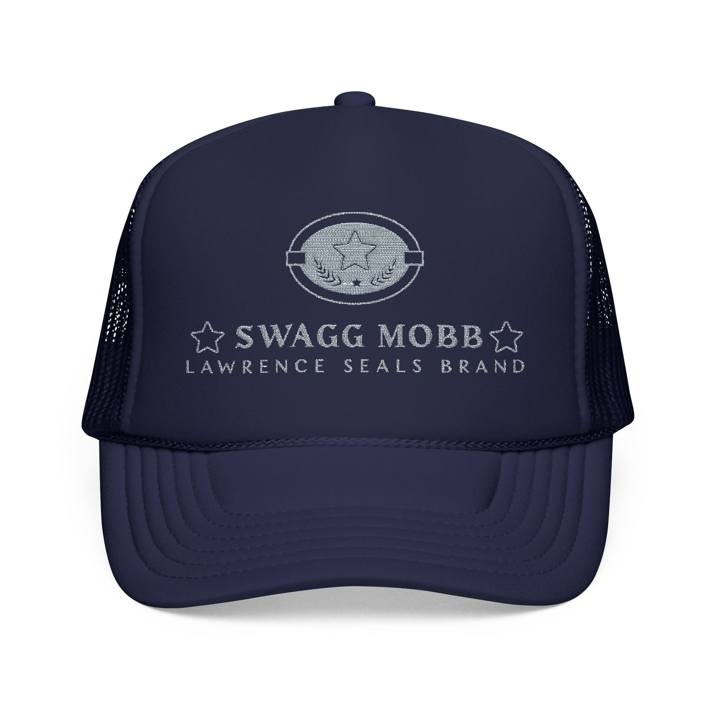 Swagg Mobb Embroidered Trucker Hat - Foam Mesh Cap with 'Lawrence Seals Brand' Patch