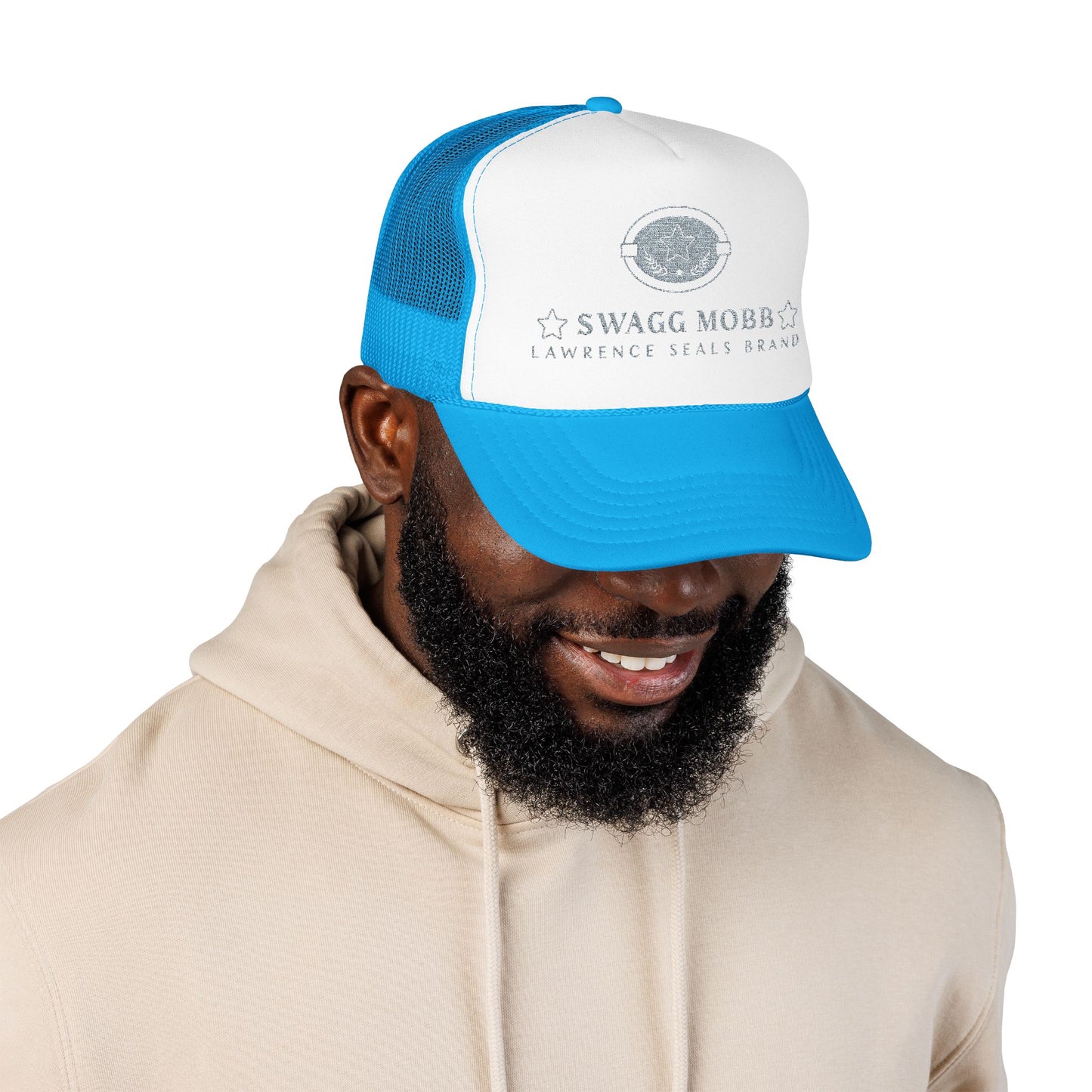 Swagg Mobb Embroidered Trucker Hat - Foam Mesh Cap with 'Lawrence Seals Brand' Patch