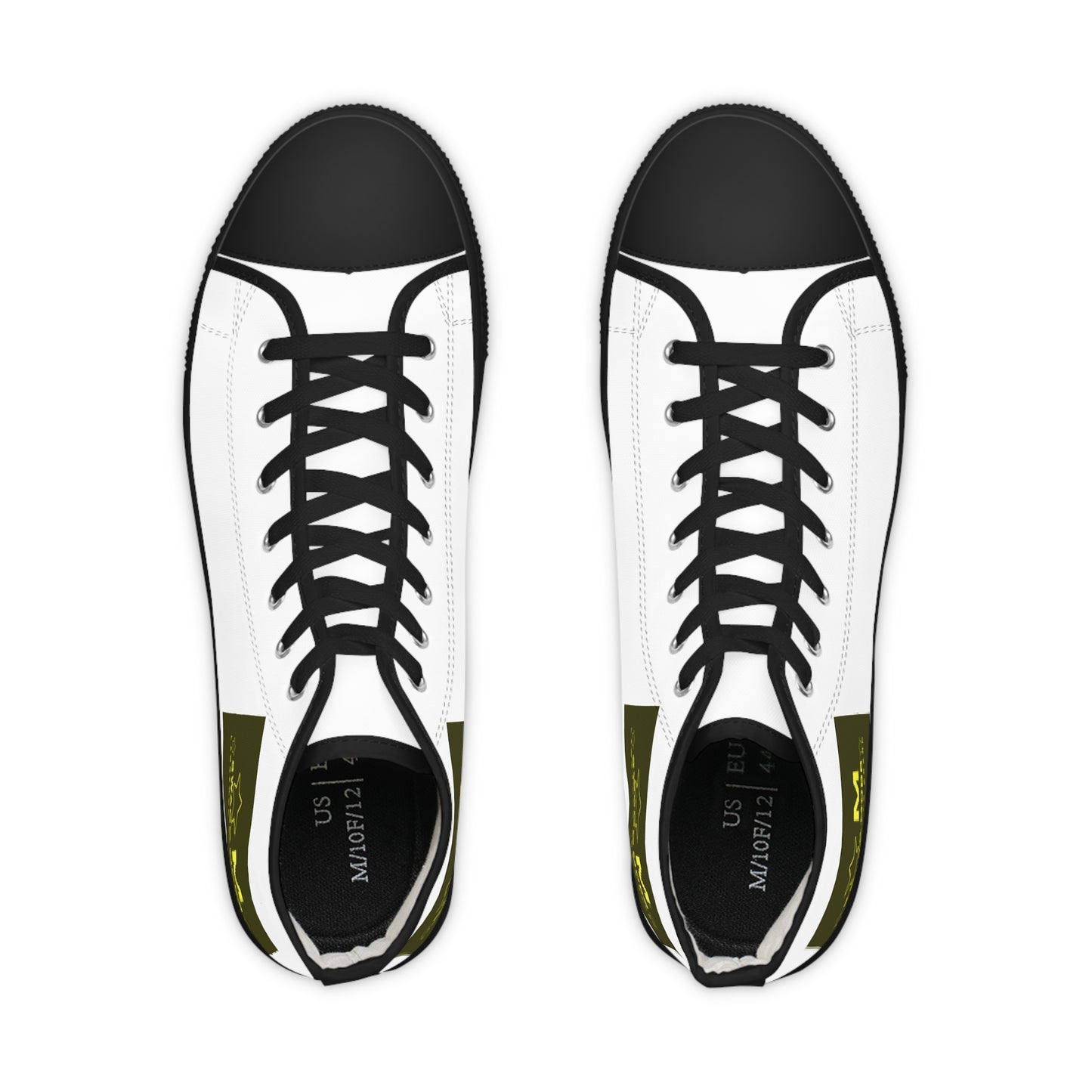 White High-Top Sneakers with Olive Accent — Men's Casual Canvas Shoes