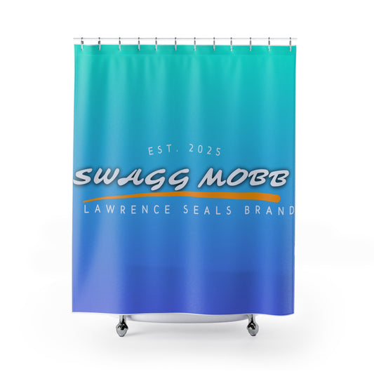 Trendy Shower Curtain with SWAGG MOBB Design, Stylish Bathroom Décor, Modern Home Accessory, Unique Gift Idea, Aqua Gradient