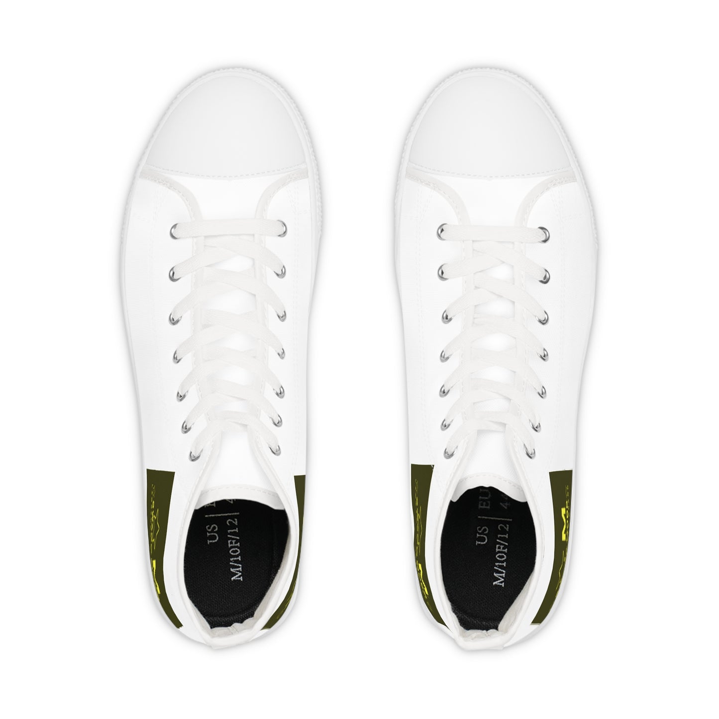 White High-Top Sneakers with Olive Accent — Men's Casual Canvas Shoes