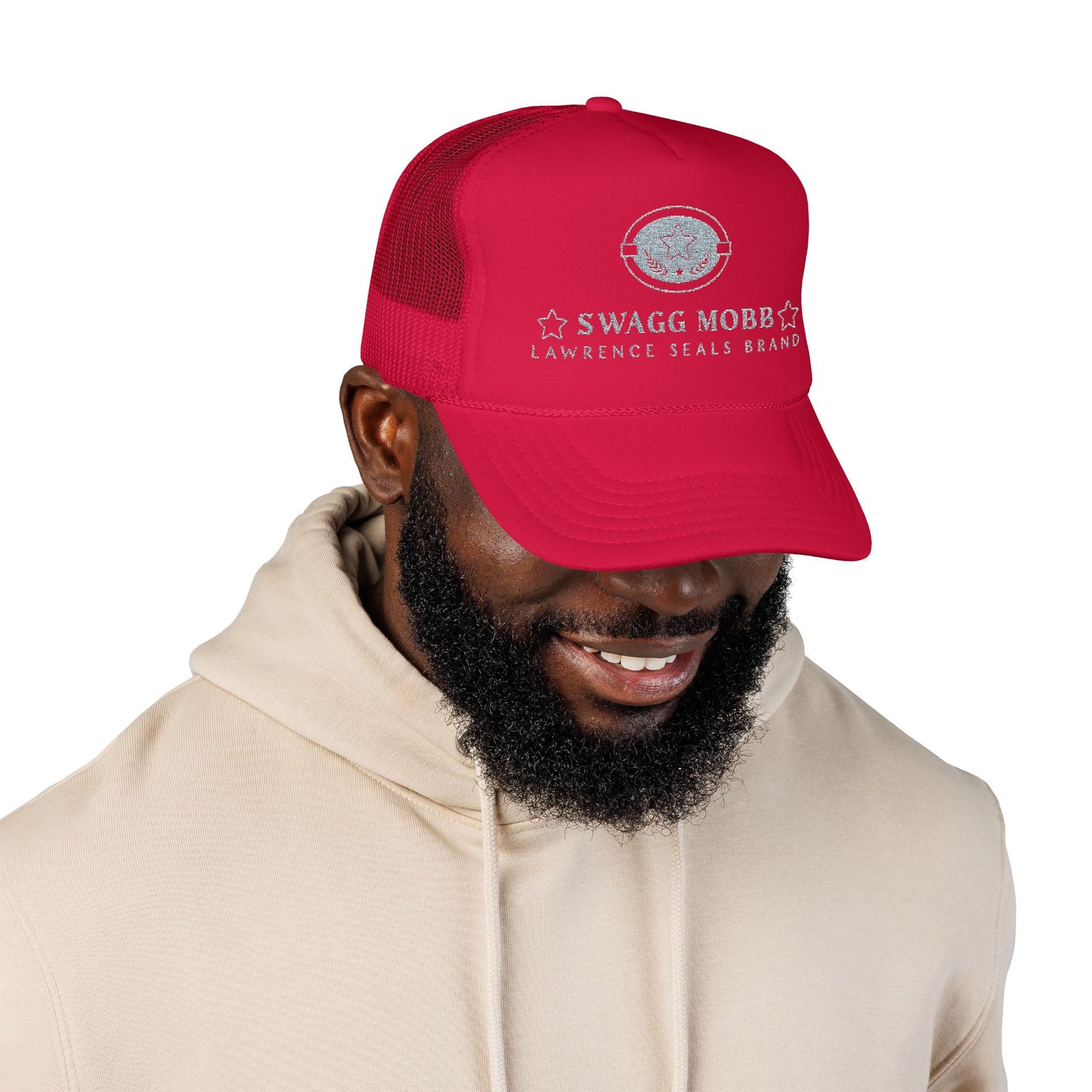 Swagg Mobb Embroidered Trucker Hat - Foam Mesh Cap with 'Lawrence Seals Brand' Patch