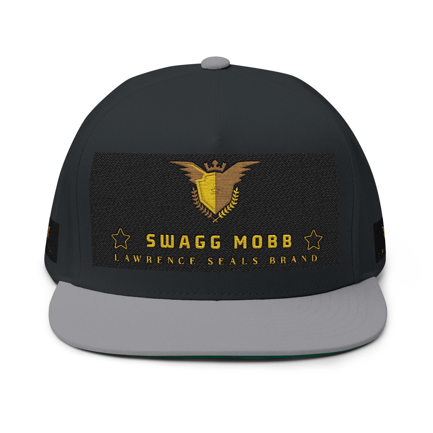 Swagg Mobb Embroidered Flat Bill Cap — Gold Eagle Logo Snapback