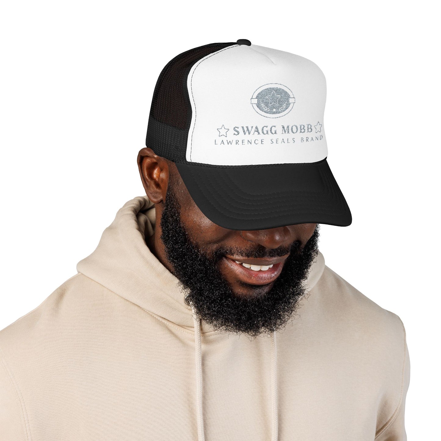 Swagg Mobb Embroidered Trucker Hat - Foam Mesh Cap with 'Lawrence Seals Brand' Patch